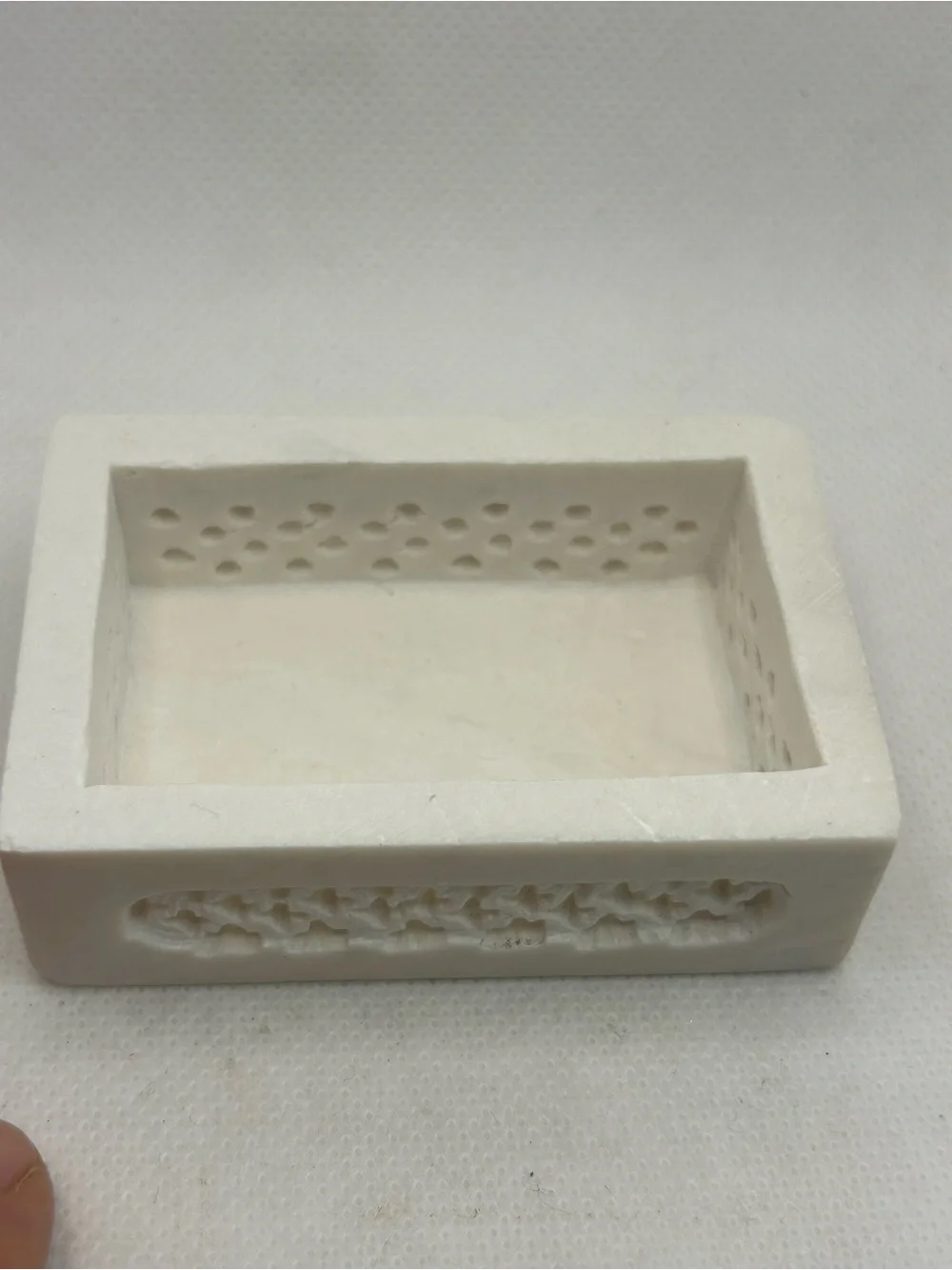 Vintage Trinket Box Floral Soapstone Inlay Pink White Made in India 3x2